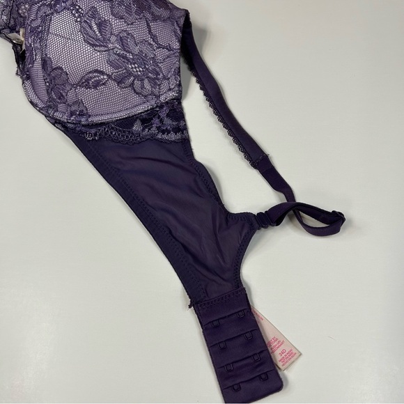 Body Victorias Secret 34D Pushup Bra Padded Purple Floral Lace Underwire #0466 - Picture 8 of 11